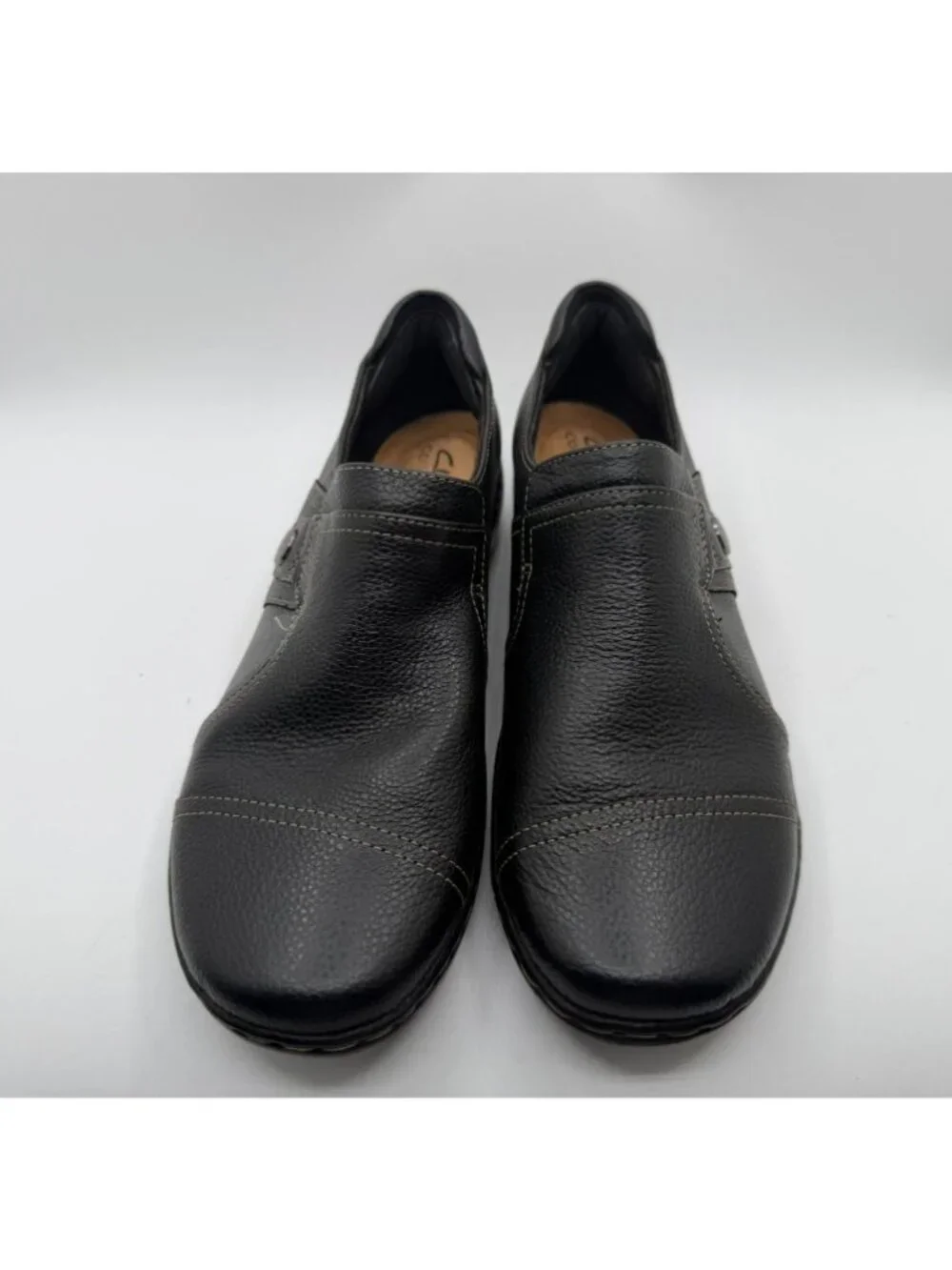 Clarks Cora Poppy Loafer Women Size 9M Black Leather Round Toe Slip On Shoes